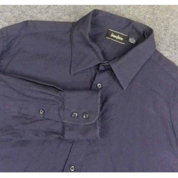 Neiman Marcus Mens Large Navy Blue Button Up Dress Shirt 100% Cotton Long Sleeve - Picture 1 of 8